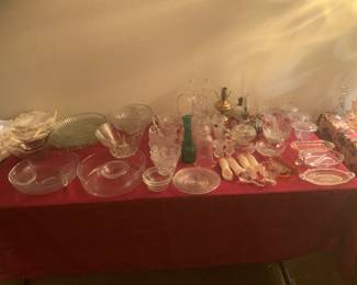 crystal serving dishes & oil lamps