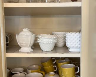 Dinnerware/pottery/glassware by Mikasa and others.