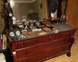 Antique tiger-stripe mahogany dresser by S & B Preferred Furniture (Benton Harbor).