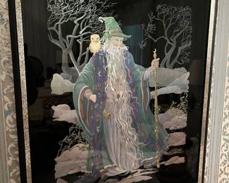 Framed holographic wizard picture/print.
