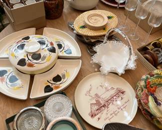 Pottery/dinnerware by Northington, Arthur Court, Fitz and Floyd, Arthur Wood, and many others.