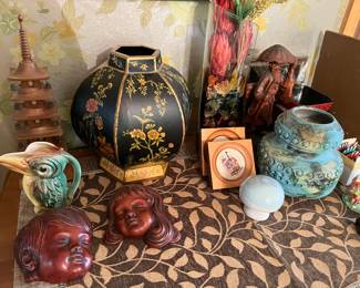 Excellent selection of vintage pottery, wood carvings, art, decor, and more from various parts of the world.