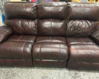 LEATHER COUCH - BOTH ENDS ROCK and RECLINE