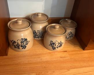 Pfaltzgraff Folk Art  cookie jar, and canister set
