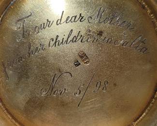 inscription on silver and enamel cup