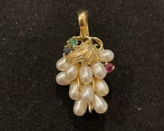 Pearl & gemstone cluster pendant 14k gold
