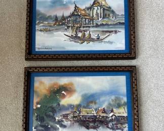 Amnua Getchai Signed watercolor paintings Thailand