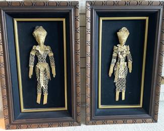 Asian coin woman & man sculptured framed art paintings