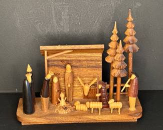 Vintage MCM wood nativity scene