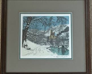 Signed Hans Figura Village in the Alps artwork