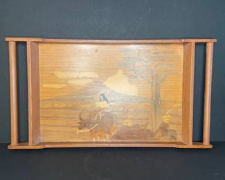 Inlay wood marquetry tray