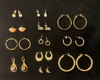 Collection of pierced earrings includes 14k & costume pieces