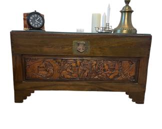 Carved wood side table