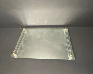 Art deco style mirror & lucite dresser tray