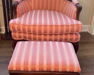 Carved wood vintage Chair with ottoman