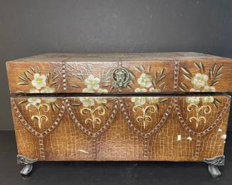 Painted leather trunk