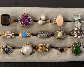 14k, 18k & Sterling 925 rings includes pearls opals & other gemstones
