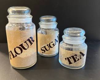 Vintage Anchor Hocking glass canisters burlap pattern