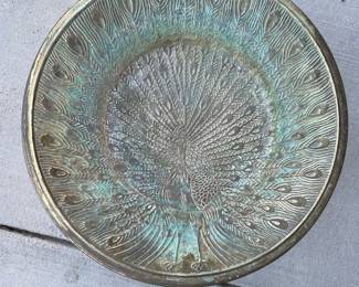 Brass peacock plant stand foot stool