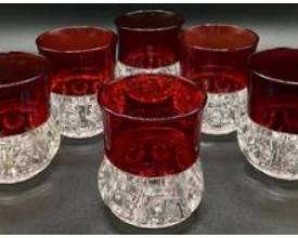 Antique Set of 6 Indiana Triffin Francisan King's Crown Ruby Glasses -Glows Under 365nm wavelength blacklight