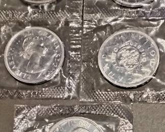 5 1964 Canadian silver coins