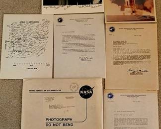 APOLLO 11 Autographed photo of NASA founding fathers and personal historical paperwork.