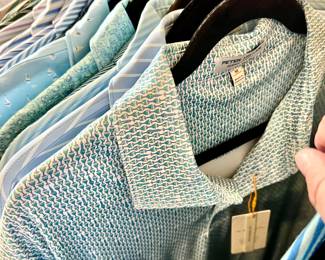 SIZES MEDIUM TO LARGE PETER MILLAR AND HARLESTON GOLF SHIRTS.