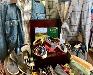 PETER MILLAR BELTS, SHOES, LOTS OF TIES.