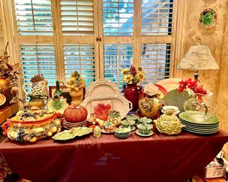 FALL COLORS WITH MAJOLICA, BORDALLO PINHEIRO, FITZ & FLOYD, AND ITALIAN PIECES.