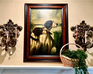 WHO DOESN'T LOVE HUNTING DOG ART? PAIR OF BEAUTIFUL SCONCES.