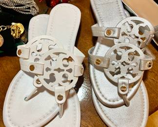 3 PAIR OF TORY BURCH SANDALS.