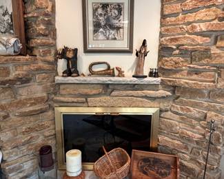 Unique pottery sculptures and  framed wall art