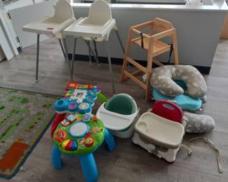 (3) High Chairs (3) Situp Pillows And Toys