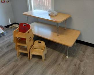 (2) Children's Desks (4) Chairs and A Storage Cabinet