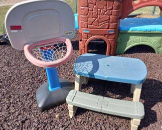 Children's Plastic Picnic Table And Basketball Hoop