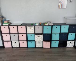 (3) 9 Cube Storage Cubbies With Contents