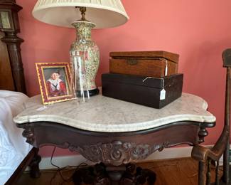 Marbltop tables, great old boxes, frames, lamps...