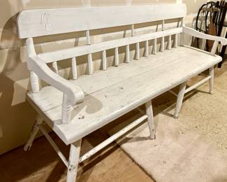 Antique Porch Bench - long and super neat! It has a cushion too!