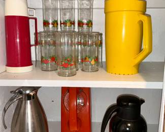 Vintage, barware, glassware,  orange Rotary phone 