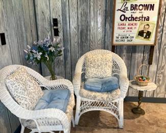 Wicker chairs, matching side table 