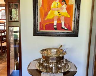 Silver plate, punch bowl, acrylic painting 