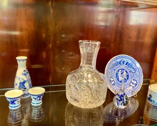 Crystal Decanter,  Spode plate. 