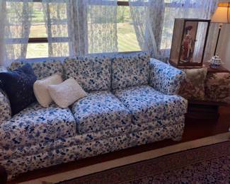 Blue and white sofa 