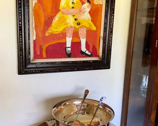 Silver plate, punch bowl, acrylic painting 