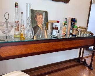 Vintage, wood planter box, zinc lined tray. Beveled glass top if you want a table.