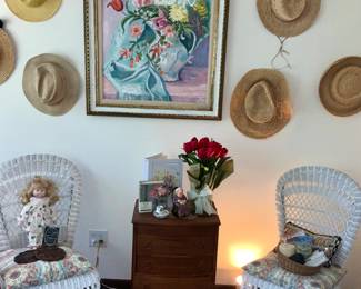 Wicker chairs , sewing cabinet, home decor 