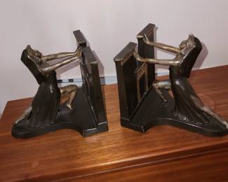 pair of antique bronze bookends, "Queen of the Nile" by LV Aronson, 1924