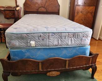 pair antique, carved beds with matching  vanity & tall dresser