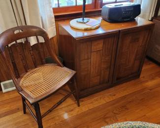 Pair vintage caned seat chairs