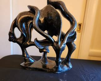 signed bull stone statue/sculpture by Peter Rujuwa